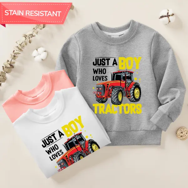 【12M-9Y】Boys Tractor And Letters Print Cotton Stain Resistant Long Sleeve Sweatshirt - Popopieshop.com 