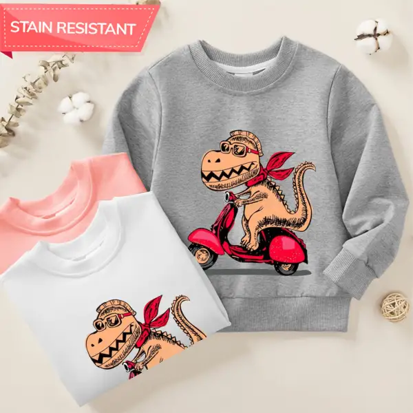【12M-9Y】Boy Cotton Stain Resistant Dinosaur And Car Print Long Sleeve Sweatshirt - Popopieshop.com 