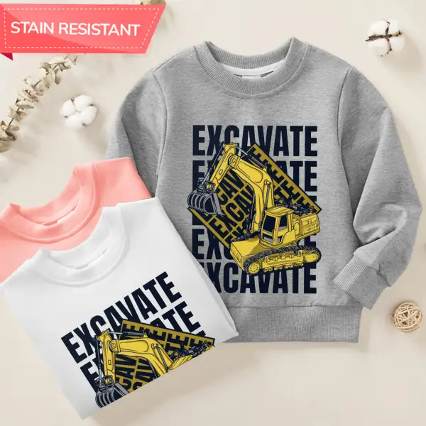 【12M-9Y】Boy Cotton Stain Resistant Excavator Print Long Sleeve Sweatshirt - Popopieshop.com 