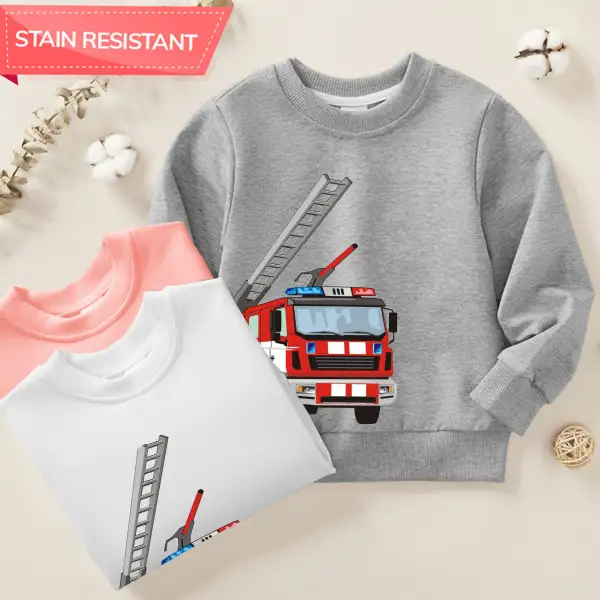 【12M-9Y】Boy Cotton Stain Resistant Fire Truck Print Long Sleeve Sweatshirt - Popopieshop.com 