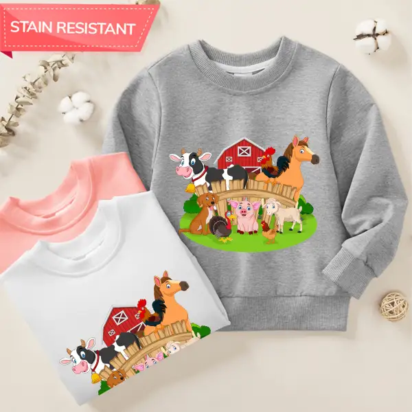 【12M-9Y】Unisex Cotton Stain Resistant Farm Animals Print Long Sleeve Sweatshirt - Popopieshop.com 