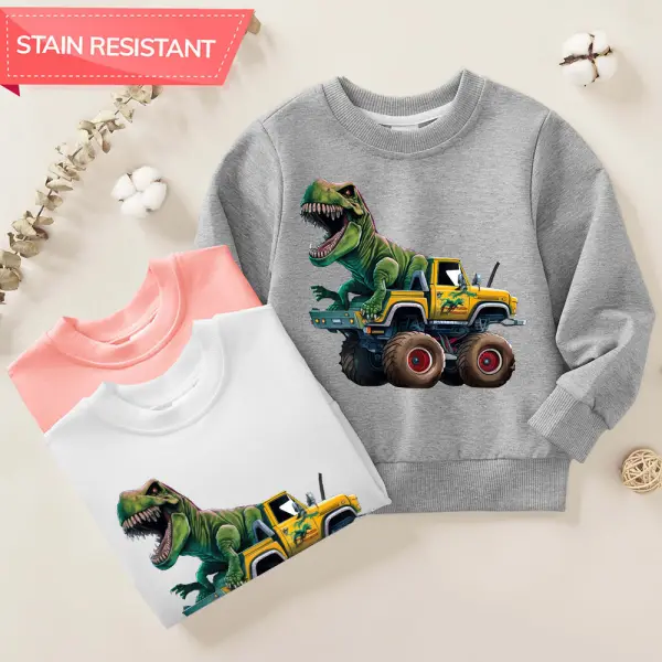 【12M-9Y】Boys Cotton Stain Resistant Dinosaur And Car Print Long Sleeve Sweatshirt - Popopieshop.com 