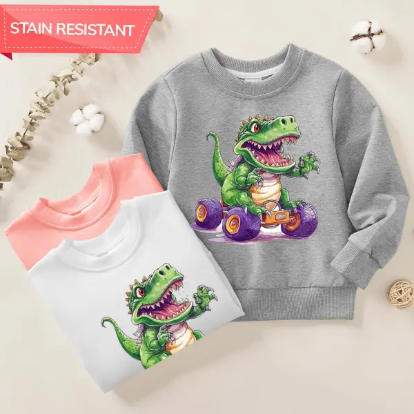 【12M-9Y】Boys Cotton Stain Resistant Dinosaur And Car Print Long Sleeve Sweatshirt - Popopieshop.com 