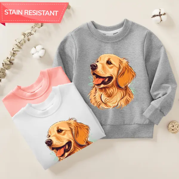 【12M-9Y】Kids Golden Retriever Dog Print Cotton Stain Resistant Long Sleeve Sweatshirt - Popopie.com 