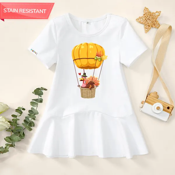 【18M-9Y】Girl Stain Resistant Cotton Thanksgiving Day Print Short-sleeved Dress - Popopieshop.com 