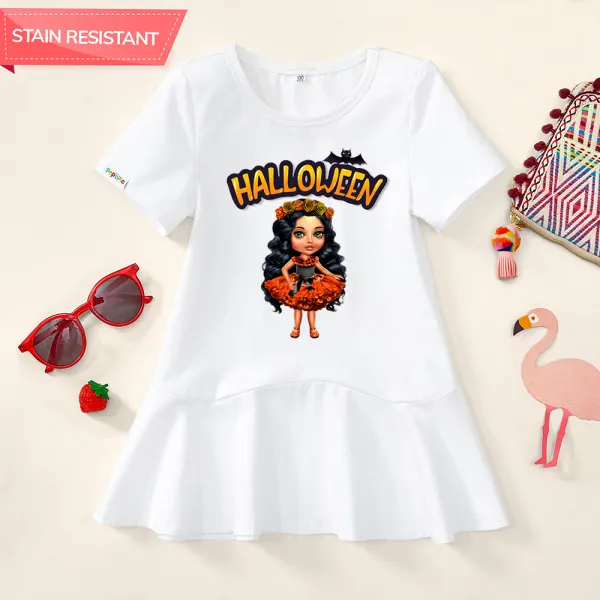 【18M-9Y】Girl Stain Resistant Cotton Halloween Print Short-sleeved Dress - Popopieshop.com 