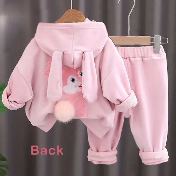 【6M-5Y】2-piece Girls Cute Back Bunny Embroidered Pink Hooded Sweatshirt And Pants Set - 34483 - Popopieshop.com 