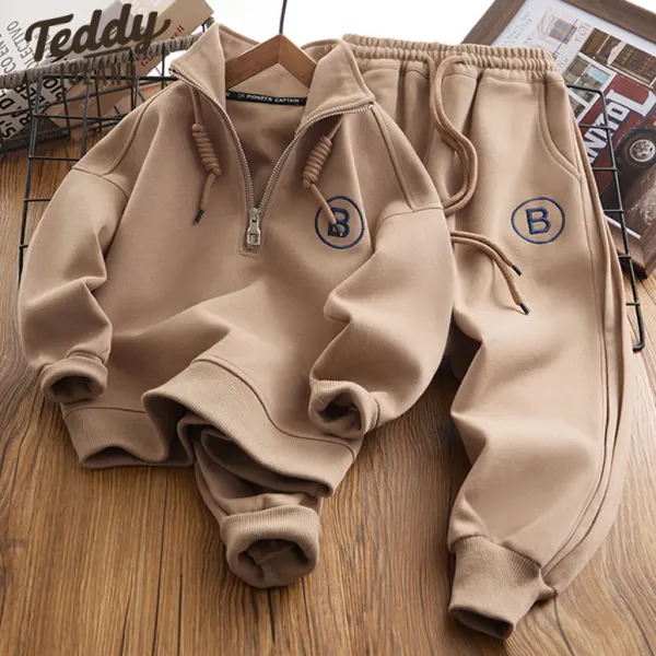 【4Y-12Y】2-piece Boys Casual Letter Embroidered Sweatshirt And Pants Set - 4459 - Popopieshop.com 