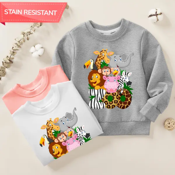 【12M-9Y】Kids Animals And Zoo Print Cotton Stain Resistant Long Sleeve Sweatshirt - Popopieshop.com 