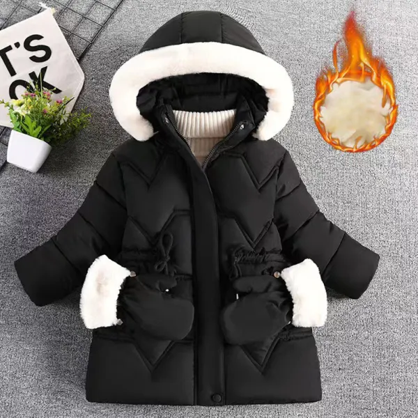 【18M-8Y】Girl Solid Color Quilted And Fleece Keep Warm Hooded Long Cotton Coat - 31138 - Popopieshop.com 