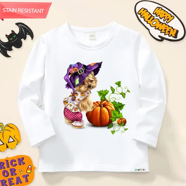 【12M-9Y】Girl Cotton Stain Resistant Halloween Print Long Sleeve Tee - Popopieshop.com 