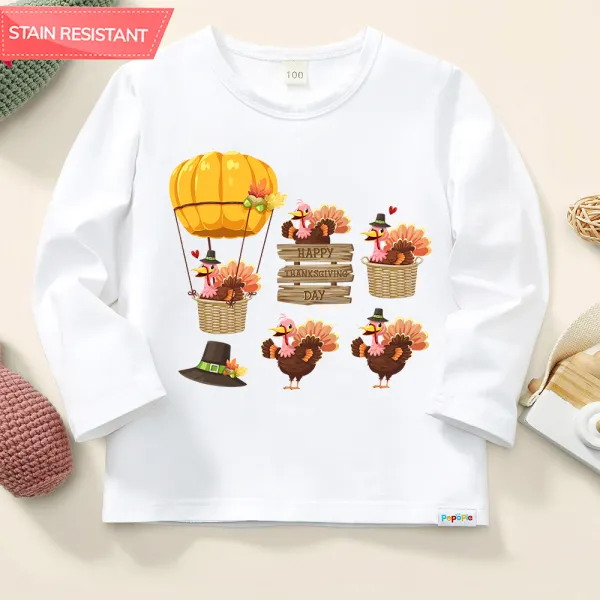 【12M-9Y】Unisex Kids Cotton Stain Resistant Thanksgiving Day Print Long Sleeve Tee - Popopieshop.com 