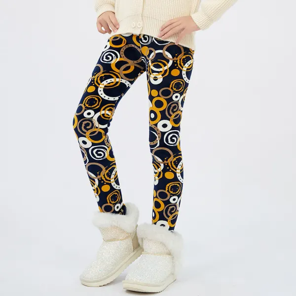 【3Y-12Y】Girls Stylish Leopard And Flowers And Cartoon Print Thickened Fleece Leggings - Popopieshop.com 