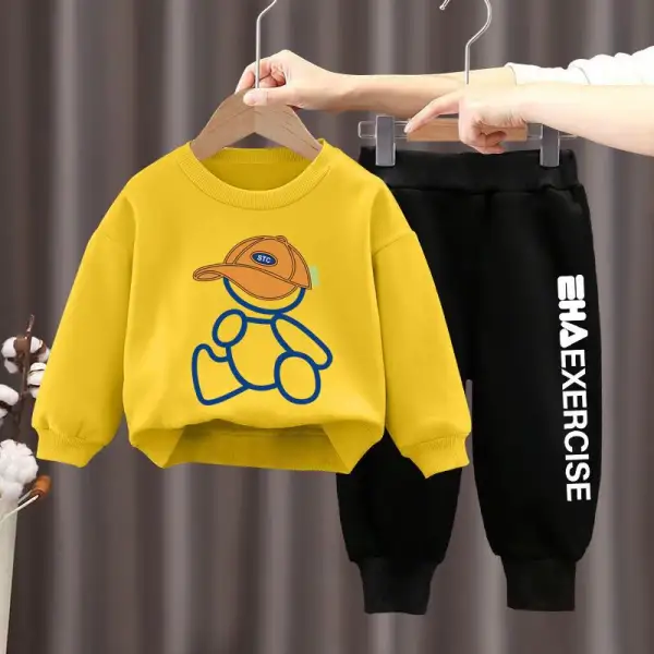 【18M-10Y】Boy Casual Sports Cotton Cartoon Bear Print Multicolor Round Neck Sweatshirt And Letter Print Pants Set - Popopieshop.com 