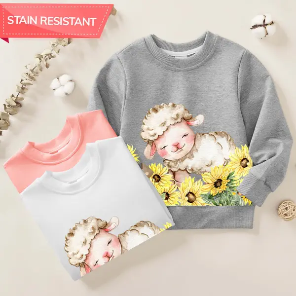 【12M-9Y】Girls Cotton Stain Resistant Farm Animals Sheep Print Long Sleeve Sweatshirt - Popopieshop.com 
