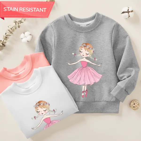 【12M-9Y】Girl Cotton Stain Resistant Ballerina Girl Print Long Sleeve Sweatshirt - 7220 - Popopieshop.com 