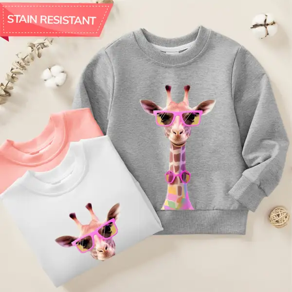【12M-9Y】Girl Cotton Stain Resistant Giraffe Print Long Sleeve Sweatshirt - Popopieshop.com 
