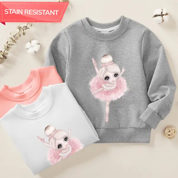 【12M-9Y】Girl Cotton Stain Resistant Ballerina Girl Print Long Sleeve Sweatshirt - Popopieshop.com 