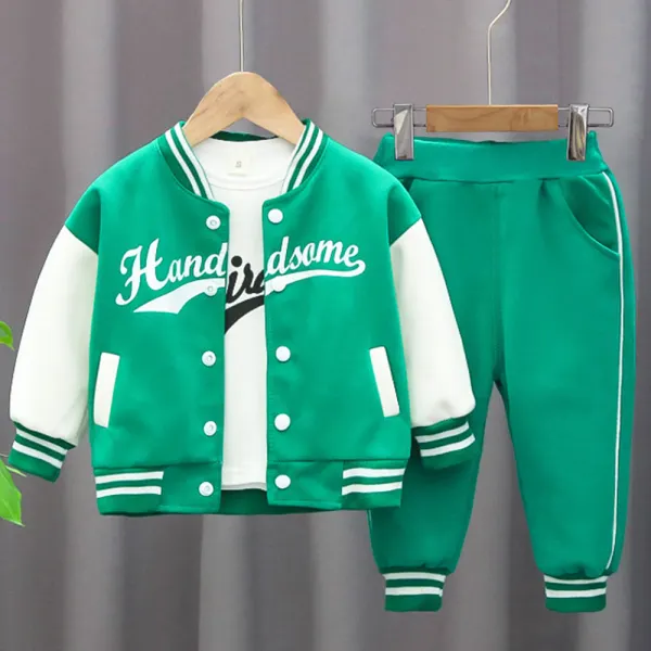 【12M-5Y】3-piece Boy Casual White Letter Print Long-sleeved T-shirt Colorblock Baseball Jacket And Pants Set - 4493 - Popopieshop.com 