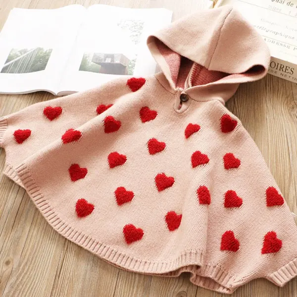 【12M-5Y】Girls' Hooded Peach Heart Embroidered Sweater - Popopieshop.com 