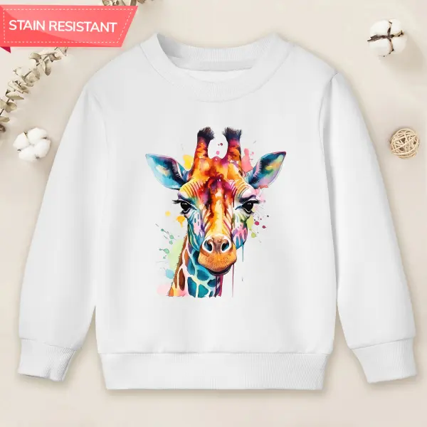 【12M-9Y】Kids Colorful Giraffe Print Cotton Stain Resistant Long Sleeve Sweatshirt - Popopieshop.com 