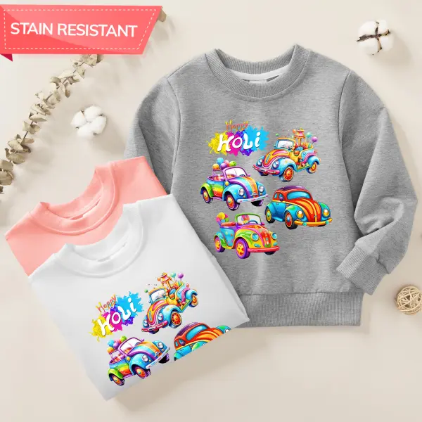 【12M-9Y】Kids Colorful Car And Letter Print Cotton Stain Resistant Long Sleeve Sweatshirt - Popopieshop.com 