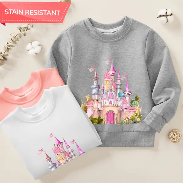 【12M-9Y】Girl Cotton Stain Resistant Princess Castle Print Long Sleeve Sweatshirt - Popopieshop.com 
