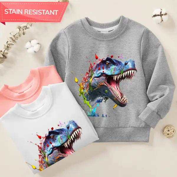 【12M-9Y】Boy Cotton Stain Resistant Cool Dinosaur Print Long Sleeve Sweatshirt - Popopieshop.com 