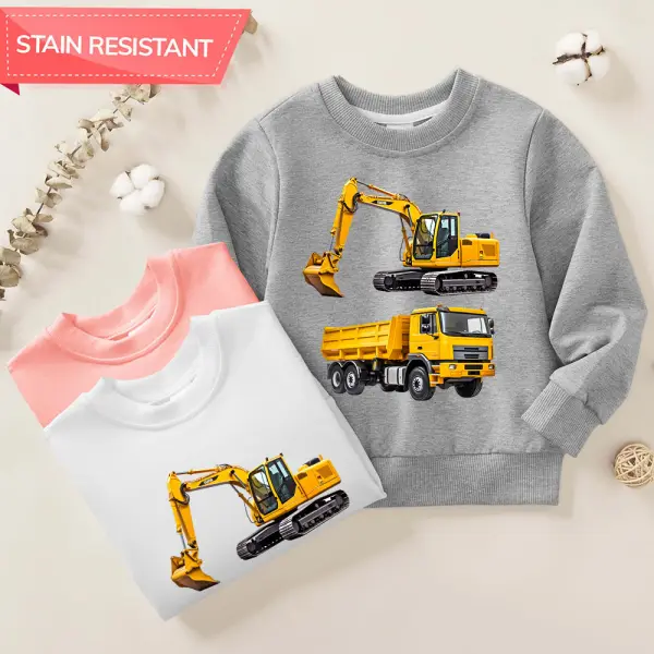 【12M-9Y】Boys Cotton Stain Resistant Excavator And Truck Print Long Sleeve Sweatshirt - Popopieshop.com 
