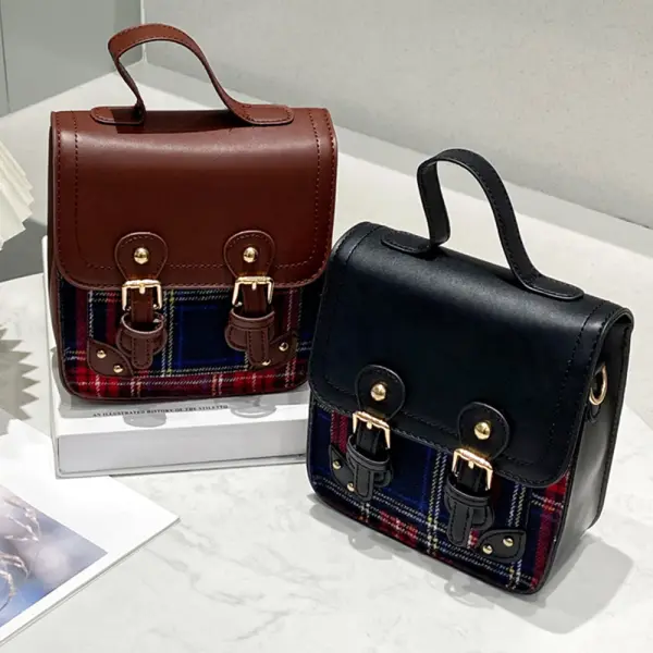 Girl Retro College British Style Tartan Colorblock Crossbody Bag - Popopieshop.com 