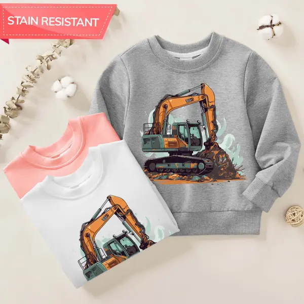【12M-9Y】Boys Cotton Stain Resistant Excavator Print Long Sleeve Sweatshirt - Popopieshop.com 