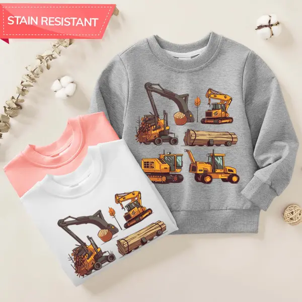 【12M-9Y】Boys Cotton Stain Resistant Engineering Vehicle Print Long Sleeve Sweatshirt - Popopieshop.com 