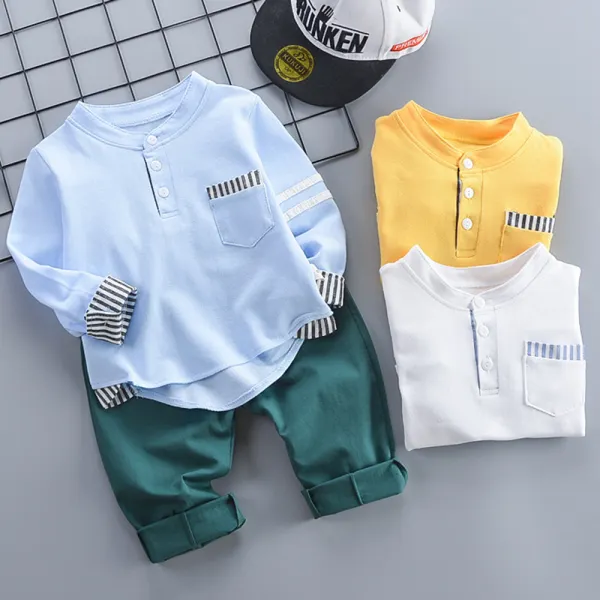 【12M-5Y】Boy Casual Solid Color Cotton Long-sleeved T-shirt And Pants Set - Popopieshop.com 