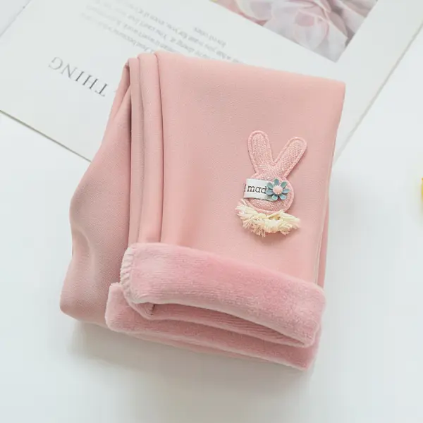【18M-7Y】Girls Thick Fleece Bunny Applique Leggings - Popopieshop.com 