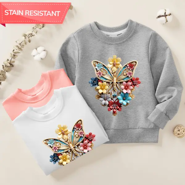 【12M-9Y】Girls Butterfly And Flower Print Cotton Stain Resistant Long Sleeve Sweatshirt - 7217 - Popopieshop.com 