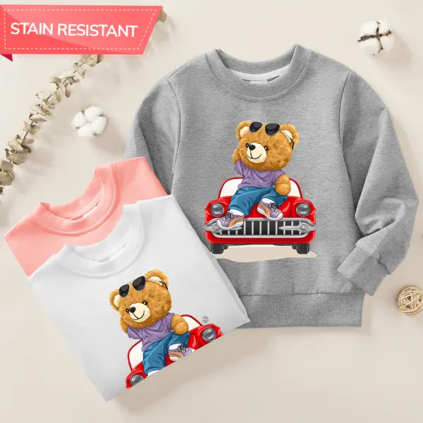 【12M-9Y】Kids Cartoon Bear And Car Print Cotton Stain Resistant Long Sleeve Sweatshirt - 7224 - Popopieshop.com 