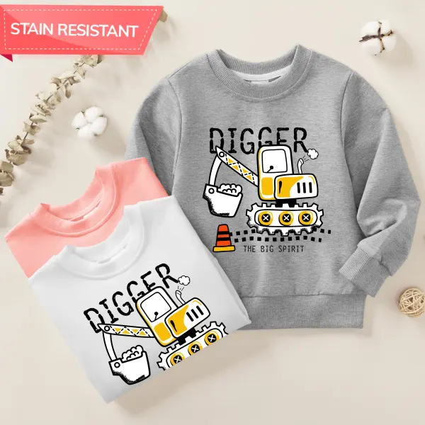 【12M-9Y】Boys Excavator And Letter Print Cotton Stain Resistant Long Sleeve Sweatshirt - Popopieshop.com 