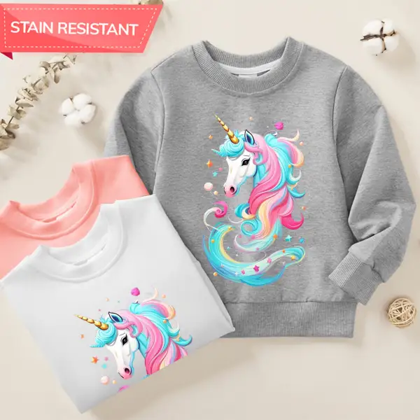 【12M-9Y】Girl Cotton Stain Resistant Unicorn Print Long Sleeve Sweatshirt - Popopieshop.com 