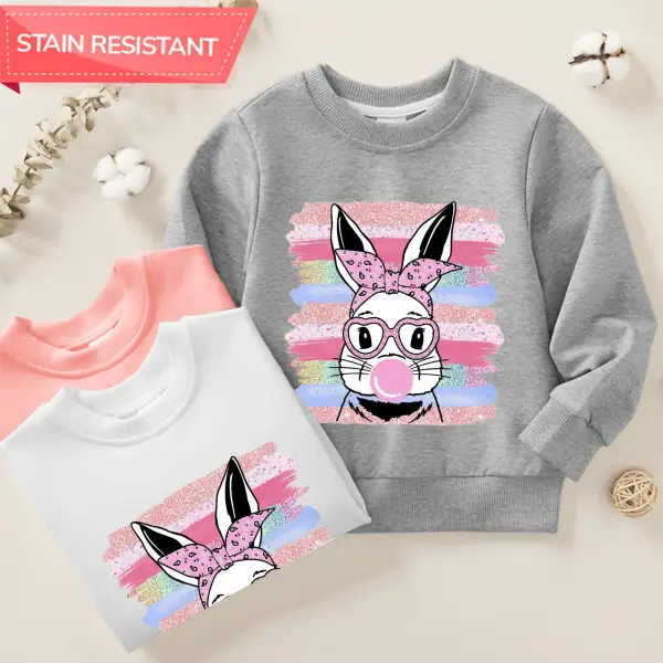 【12M-9Y】Girl Cotton Stain Resistant Rabbit Print Long Sleeve Sweatshirt - Popopieshop.com 