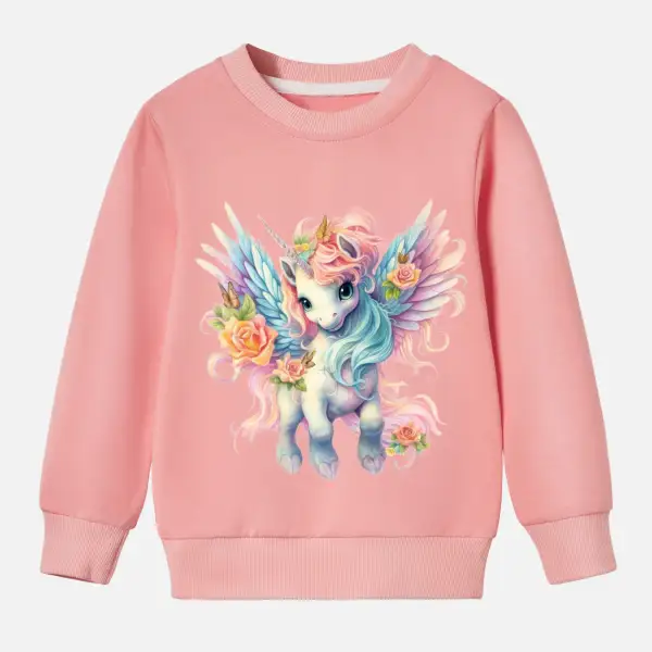 【12M-9Y】Girl Cotton Stain Resistant Unicorn Print Long Sleeve Sweatshirt - Popopieshop.com 
