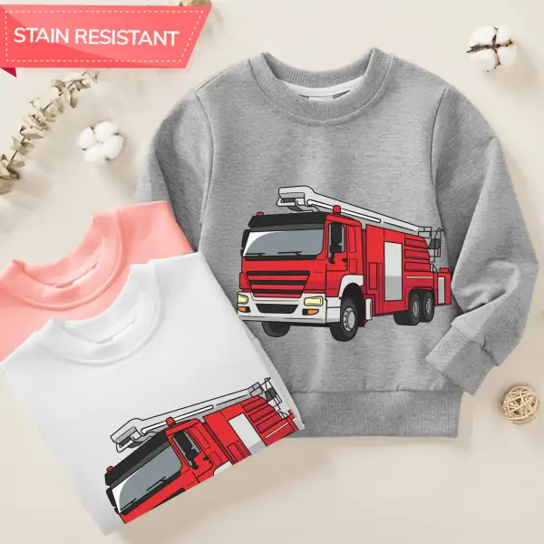 【12M-9Y】Boy Cotton Stain Resistant Fire Truck Print Long Sleeve Sweatshirt - Popopieshop.com 