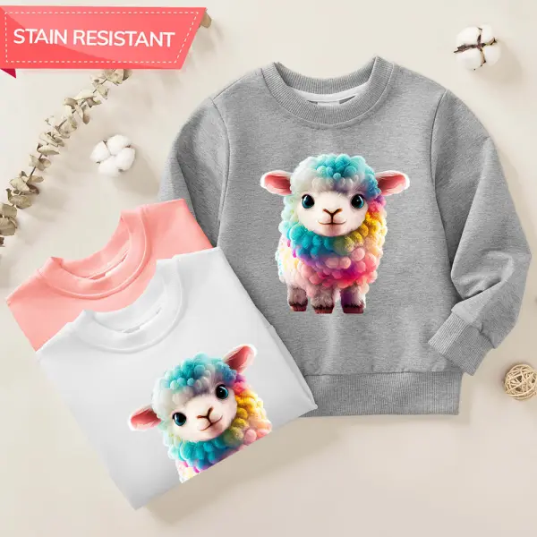 【12M-9Y】Girls Cotton Stain Resistant Lamb Print Long Sleeve Sweatshirt - Popopieshop.com 