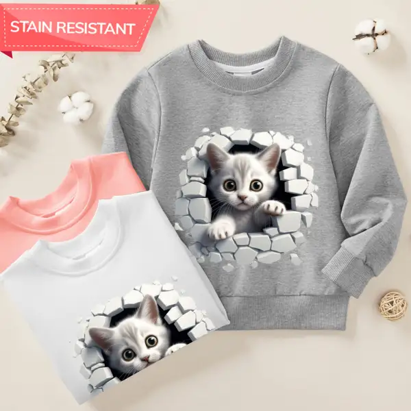 【12M-9Y】Unisex Cotton Stain Resistant 3D Cat Print Long Sleeve Sweatshirt - Popopieshop.com 
