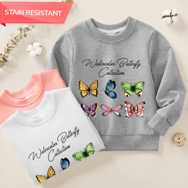 【12M-9Y】Girl Cotton Stain Resistant Colorful Butterfly Print Long Sleeve Sweatshirt - Popopieshop.com 