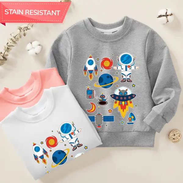 【12M-9Y】Unisex Cotton Stain Resistant Astronaut Rocket Space Print Long Sleeve Sweatshirt - Popopieshop.com 