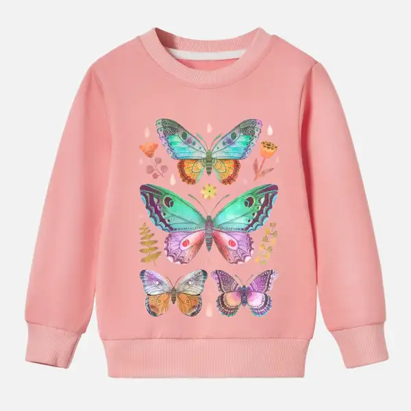 【12M-9Y】Girl Cotton Stain Resistant Colorful Butterfly Print Long Sleeve Sweatshirt - Popopieshop.com 