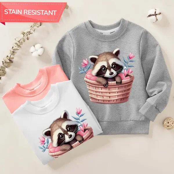 【12M-9Y】Girls Cotton Stain Resistant Raccoon Print Long Sleeve Sweatshirt - Popopieshop.com 