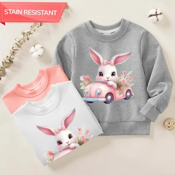 【12M-9Y】Girls Cotton Stain Resistant Bunny Print Long Sleeve Sweatshirt - Popopieshop.com 