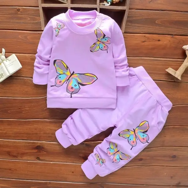 【12M-4Y】2-piece Girls Butterfly Print Long Sleeve Suit - Popopieshop.com 