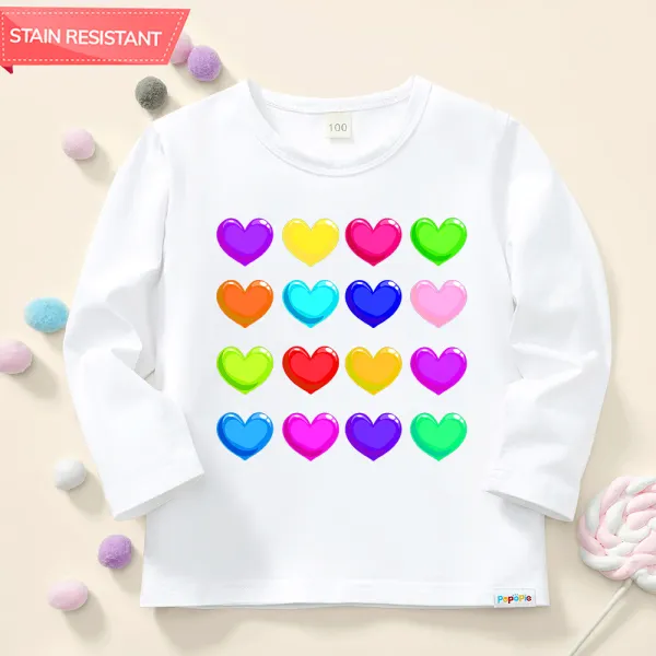 【12M-9Y】Girl Cotton Stain Resistant Heart Print Long Sleeve Tee - Popopieshop.com 